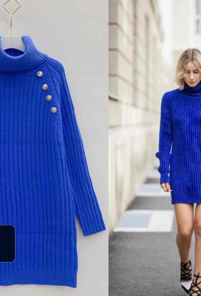 Wholesaler Graciela Paris - Short sweater dress. turtleneck. 4 officer buttons on one side