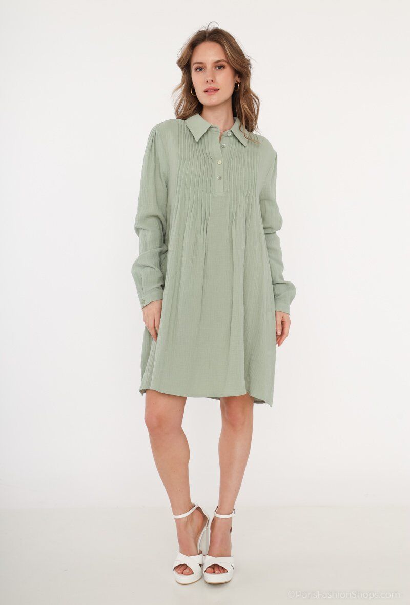 Grossiste Graciela Paris - Robe tunique en gaze de coton. col chemisier
