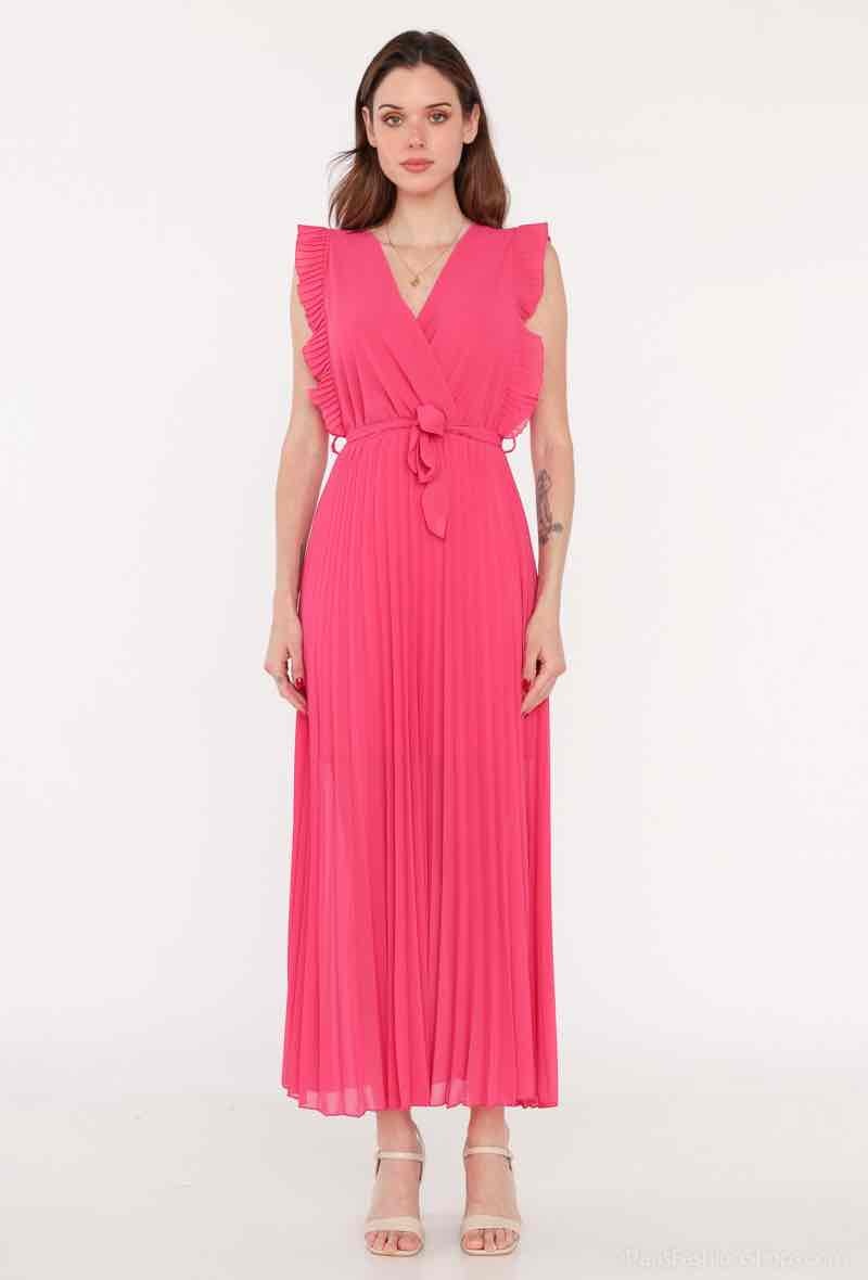 Grossiste Graciela Paris - Robe longue unie plissée, sans manches