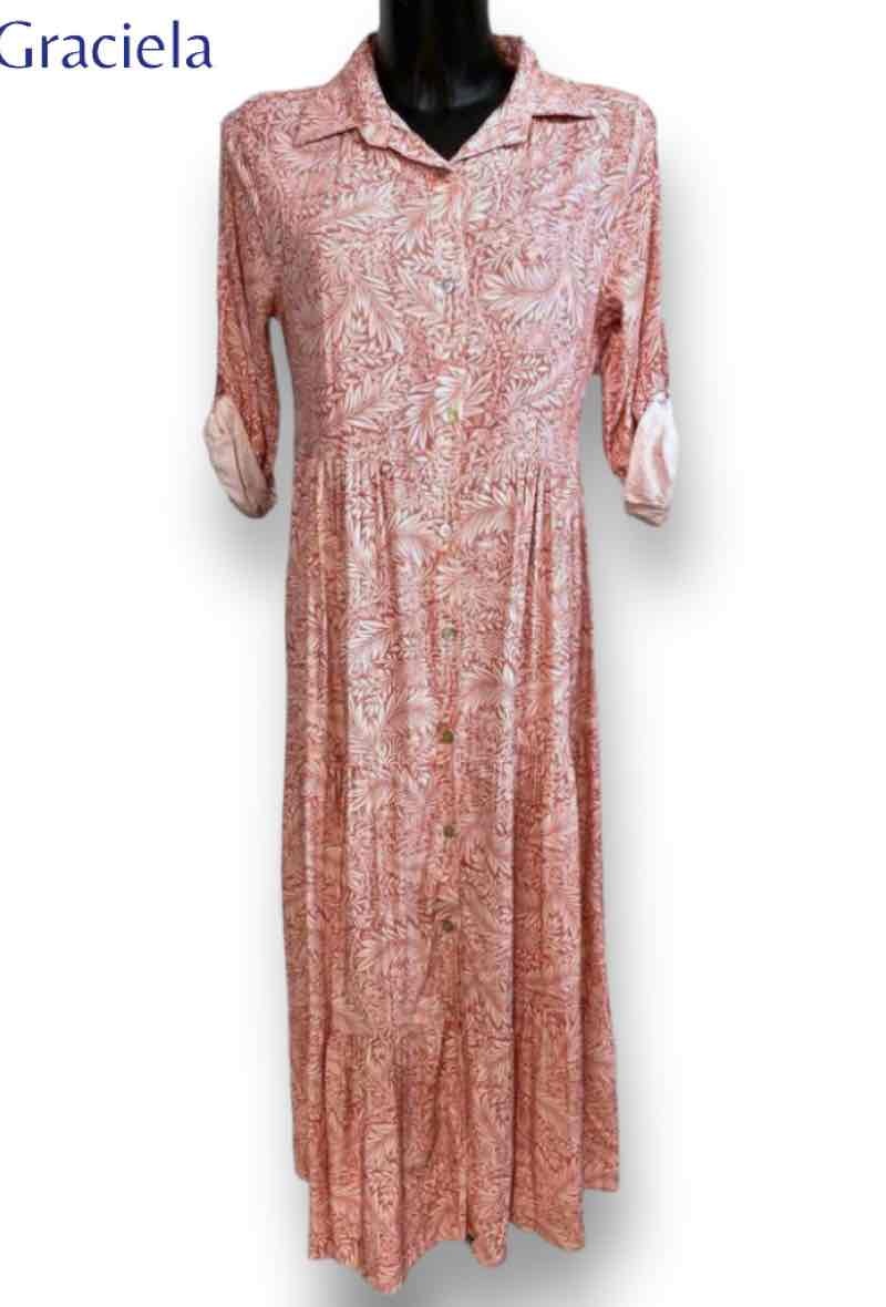 Mayorista Graciela Paris - Vestido camisero largo de viscosa estampada