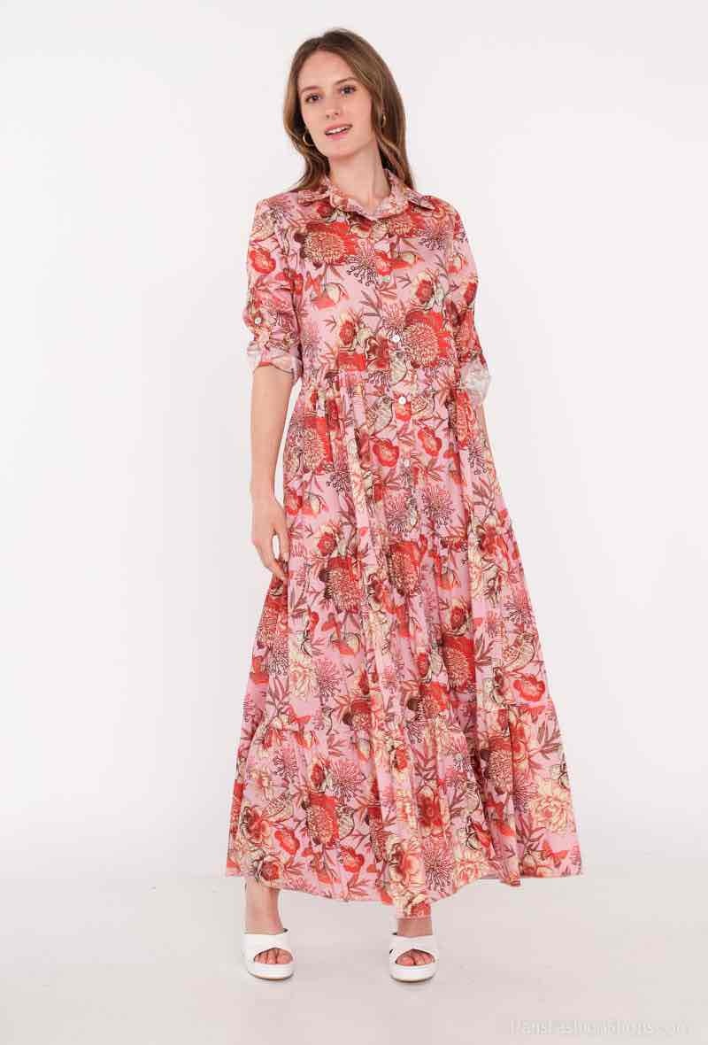 Mayorista Graciela Paris - Vestido camisero largo de viscosa estampada