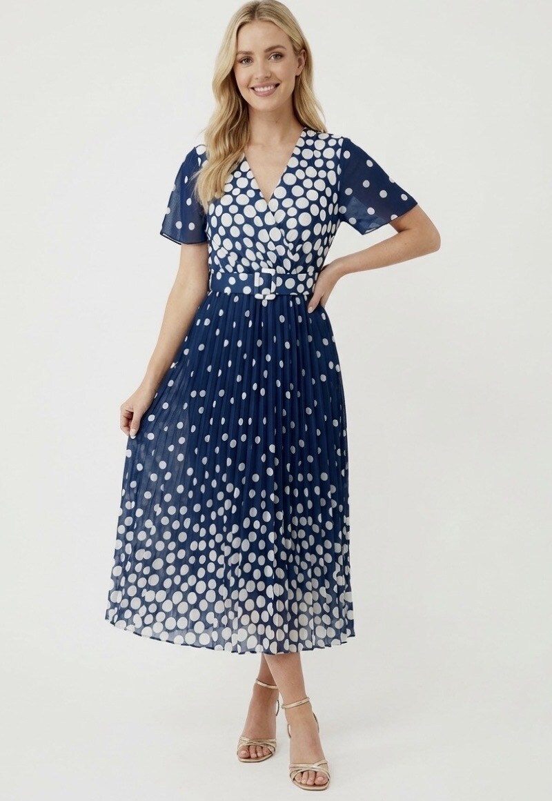 Grossiste Graciela Paris - Robe longue plissée motif à pois manches courte