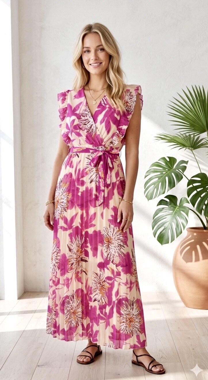 Großhändler Graciela Paris - Langes Kleid mit Blumendruck