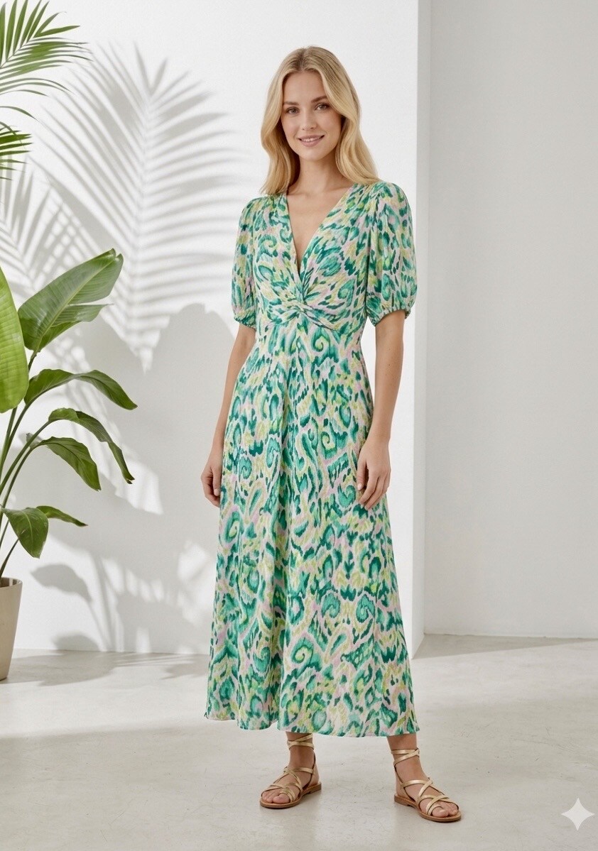 Großhändler Graciela Paris - Sommerkleid mit abstraktem Druck und Schlitz vorne