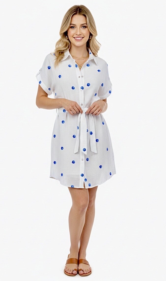 Mayorista Graciela Paris - Vestido camisero corto de gasa de algodón