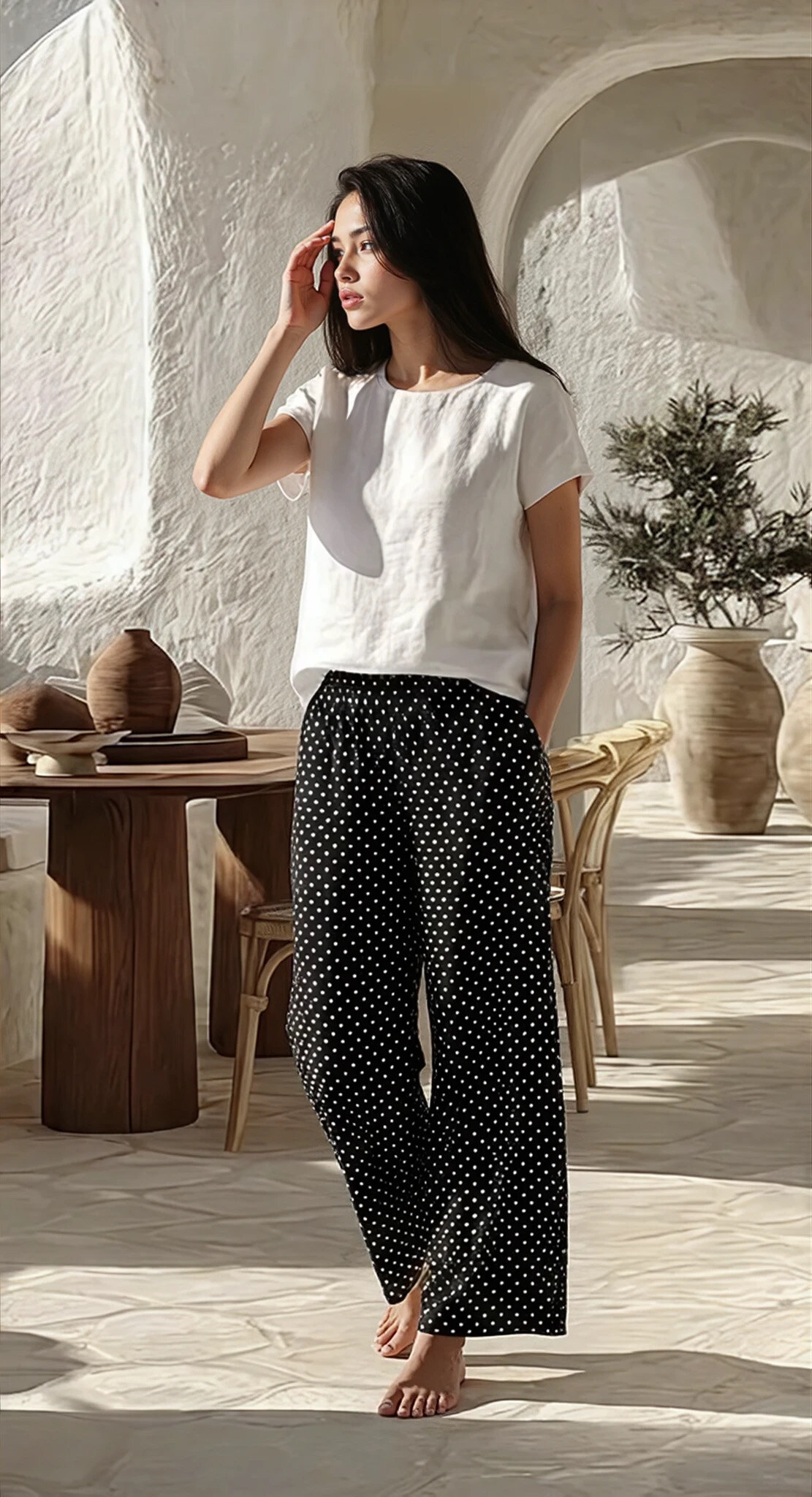 Grossiste GUAS Collection - Pantalon pois fluide poches confortable