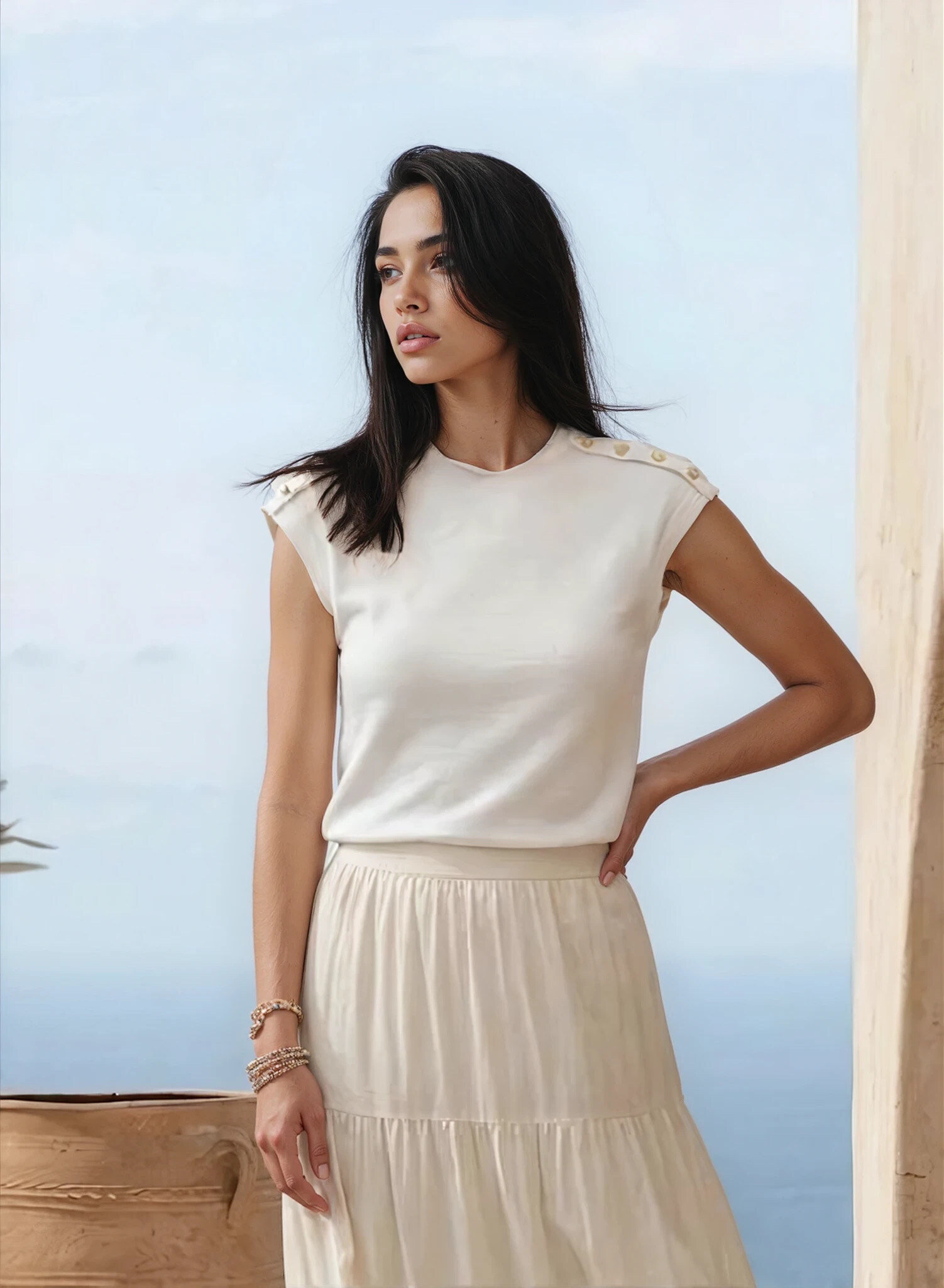 Wholesaler GUAS Collection - Buttoned shoulder detail t-shirt