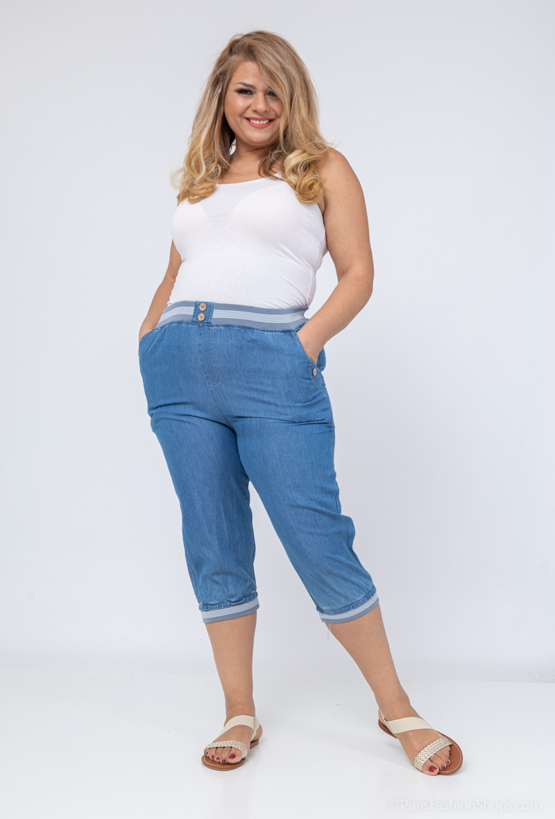 Grossiste H-3 - Pantacourt fluide léger effet jean’s GRANDE TAILLE