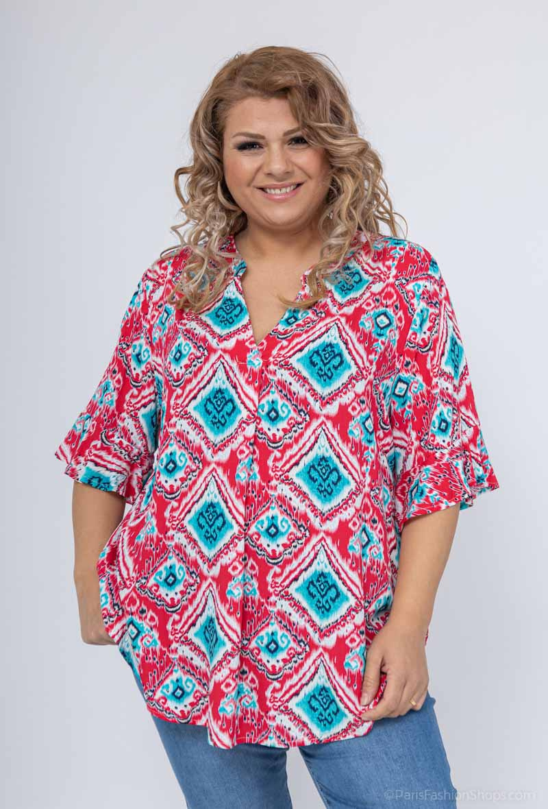 Mayorista H-3 - Túnica con estampado fantasía y cuello en v talla grande