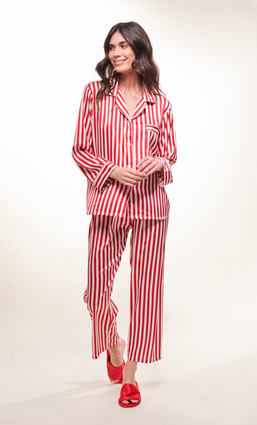Wholesaler H&Nathalie - Red Striped Satin Pajamas Set