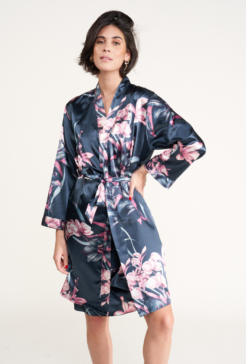 Wholesaler H&Nathalie - Floral satin bathrobe & nightgowns for women