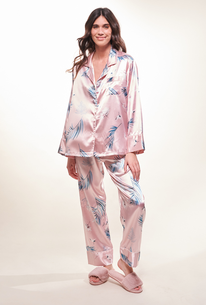 2-Piece Long Sleeve Satin Pajama Set