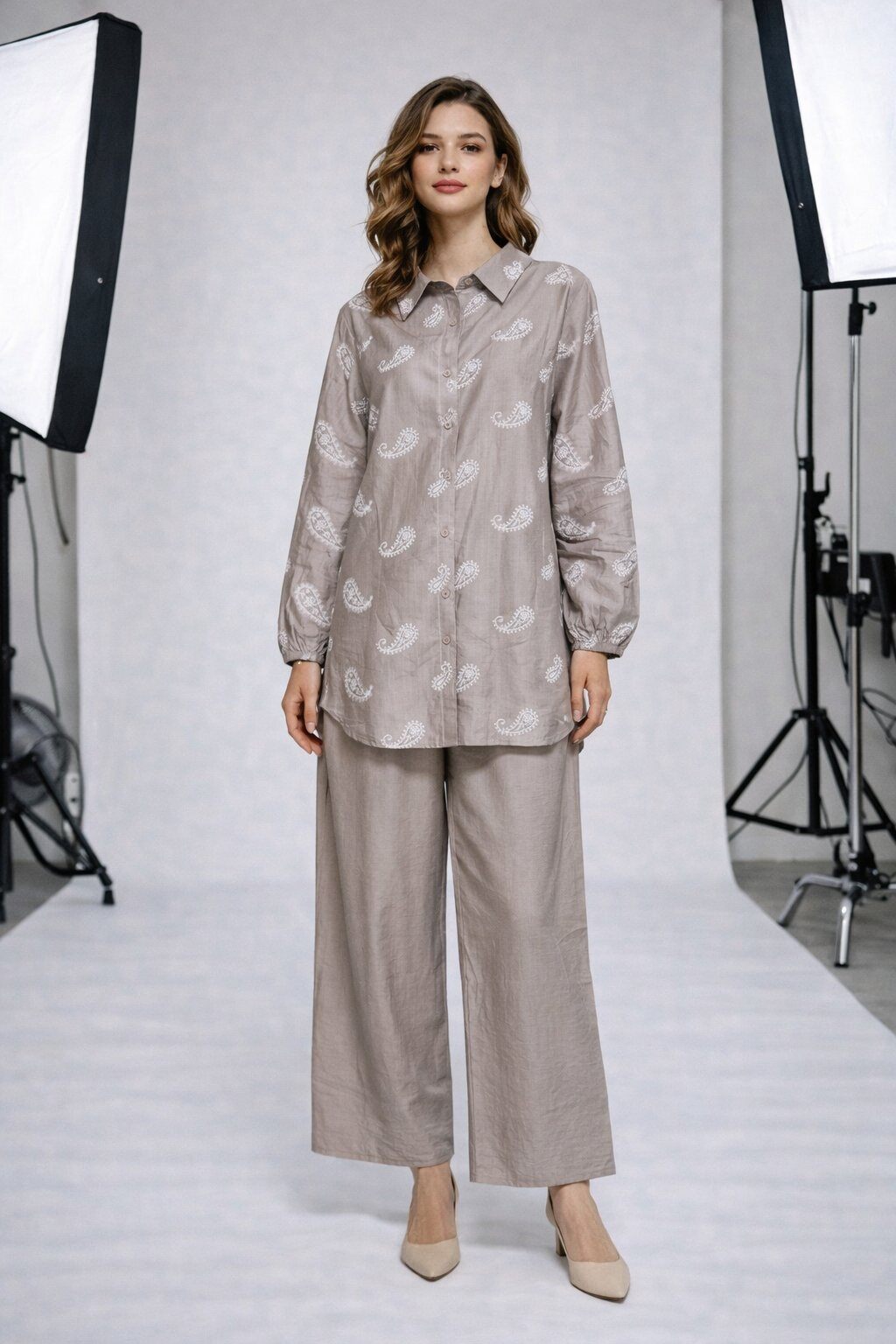 Mayorista H.STYLE - Conjunto de 2 piezas camisa + pantalón estampado cachemir – ZF2402-2