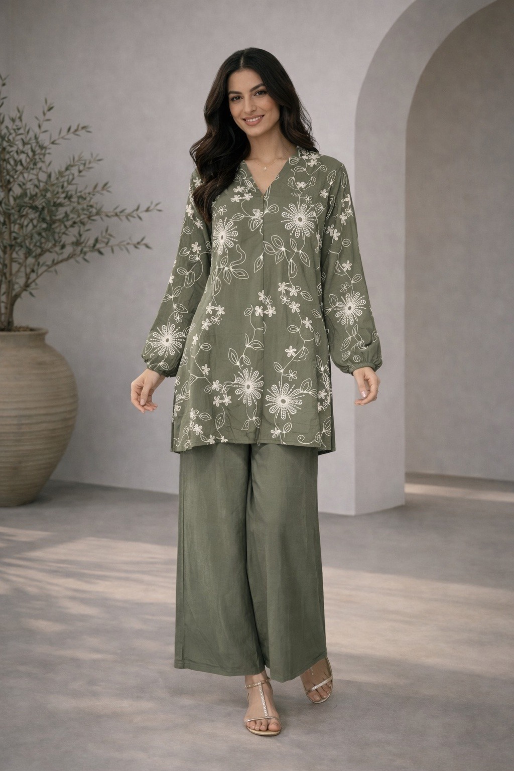 Mayorista H.STYLE - Conjunto fluido bordado chic – XH25252