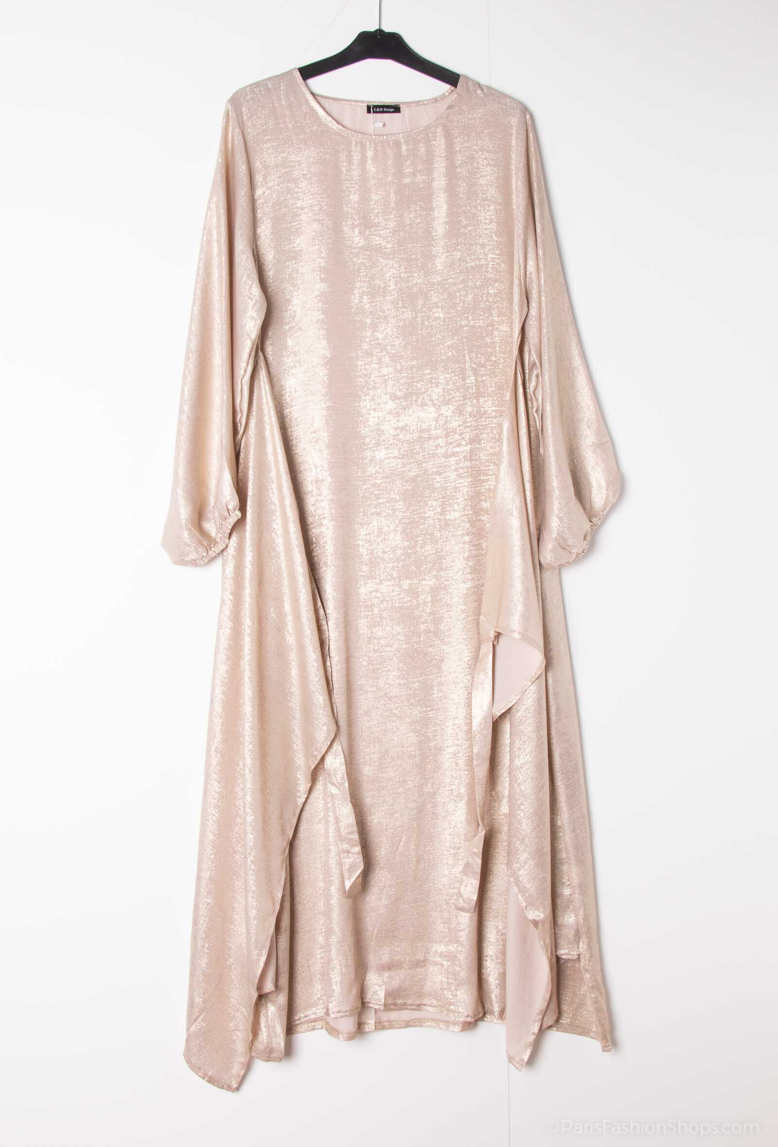 Grossiste H.STYLE - Robe Longue Drapée Métallisée Élégance