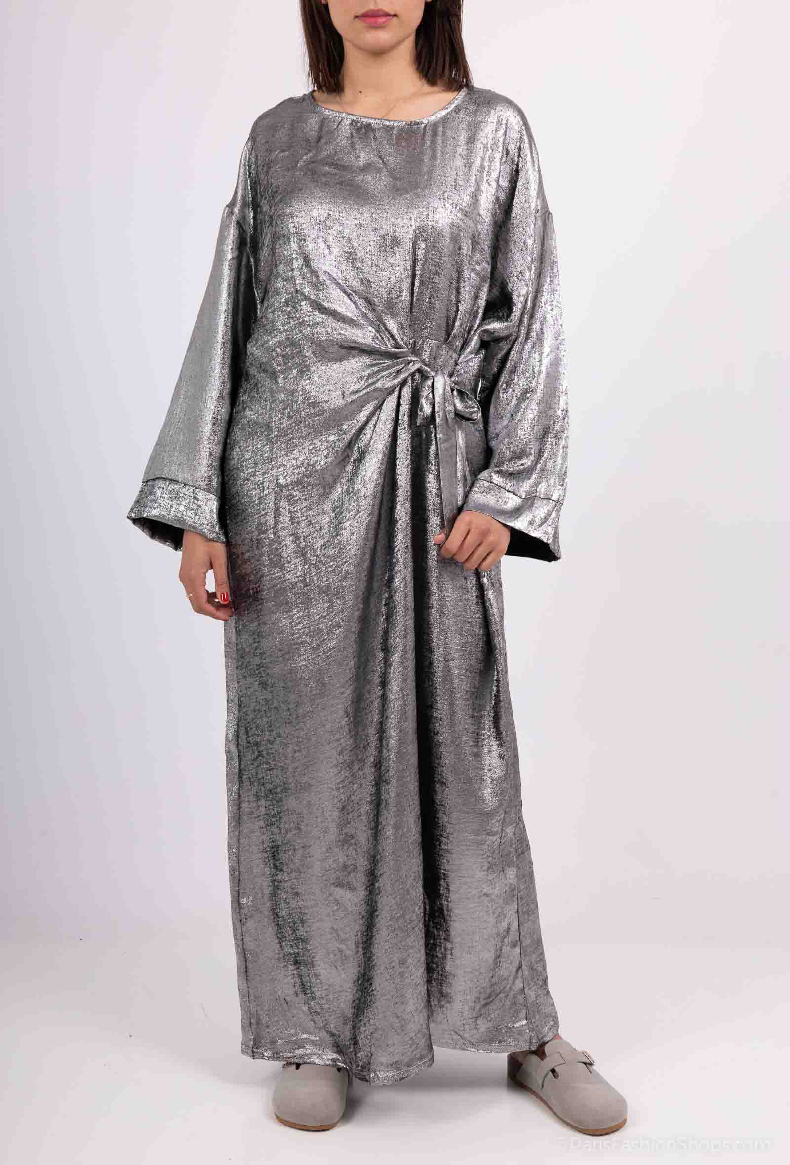 Grossiste H.STYLE - Robe Longue Drapée Métallisée avec Nœud Élégant