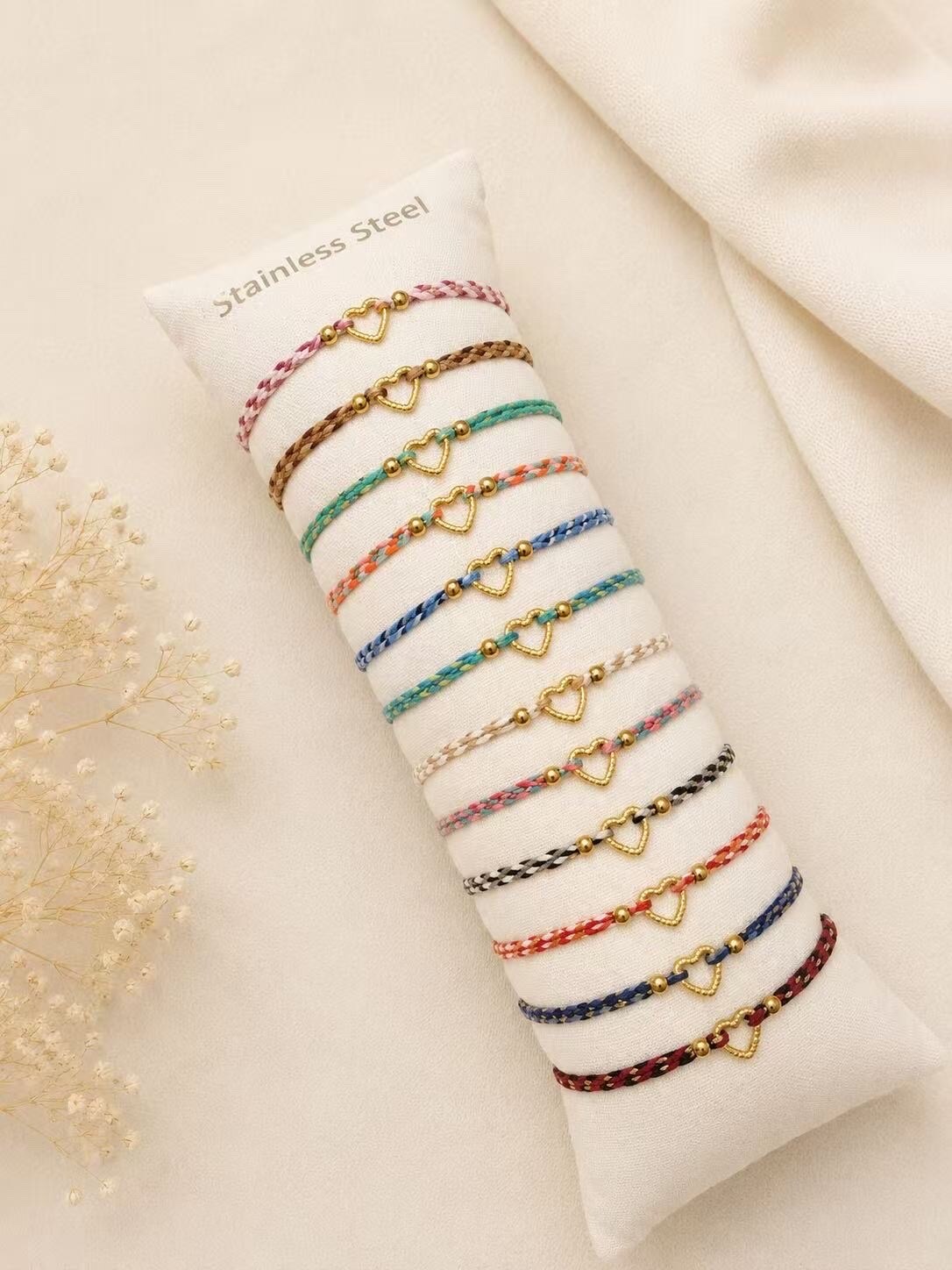 Großhändler H&T Bijoux - Buntes Kordelarmband aus Edelstahl