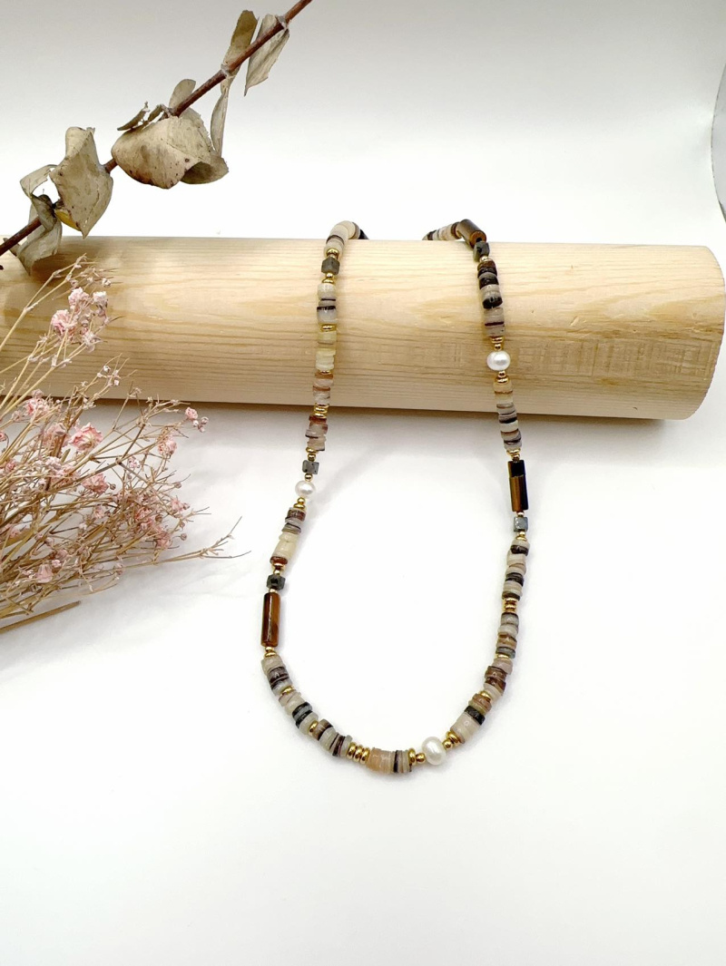 Mayorista H&T Bijoux - Collar de acero, piedras y perlas.