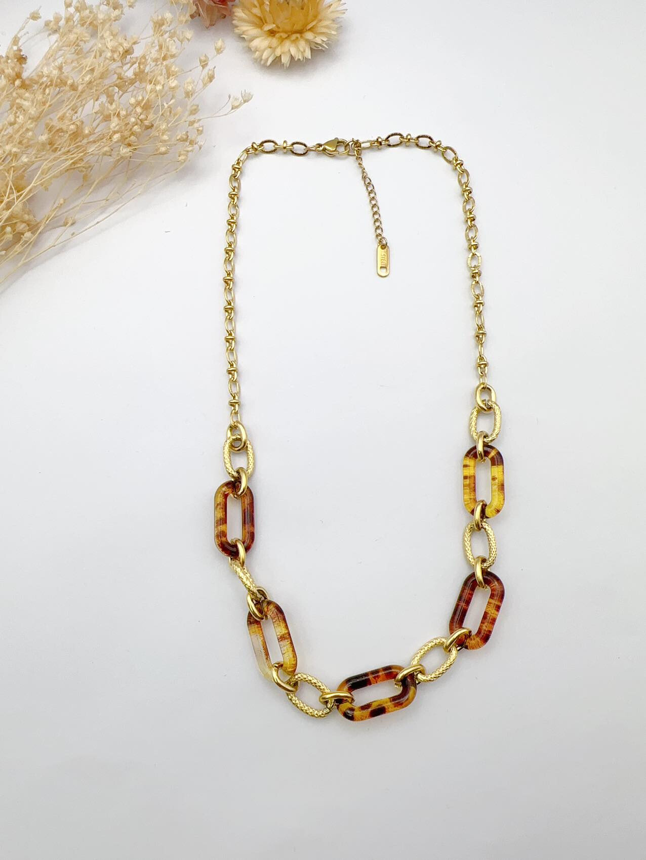 Grossiste H&T Bijoux - Collier en acier inoxydable et léopard résine.