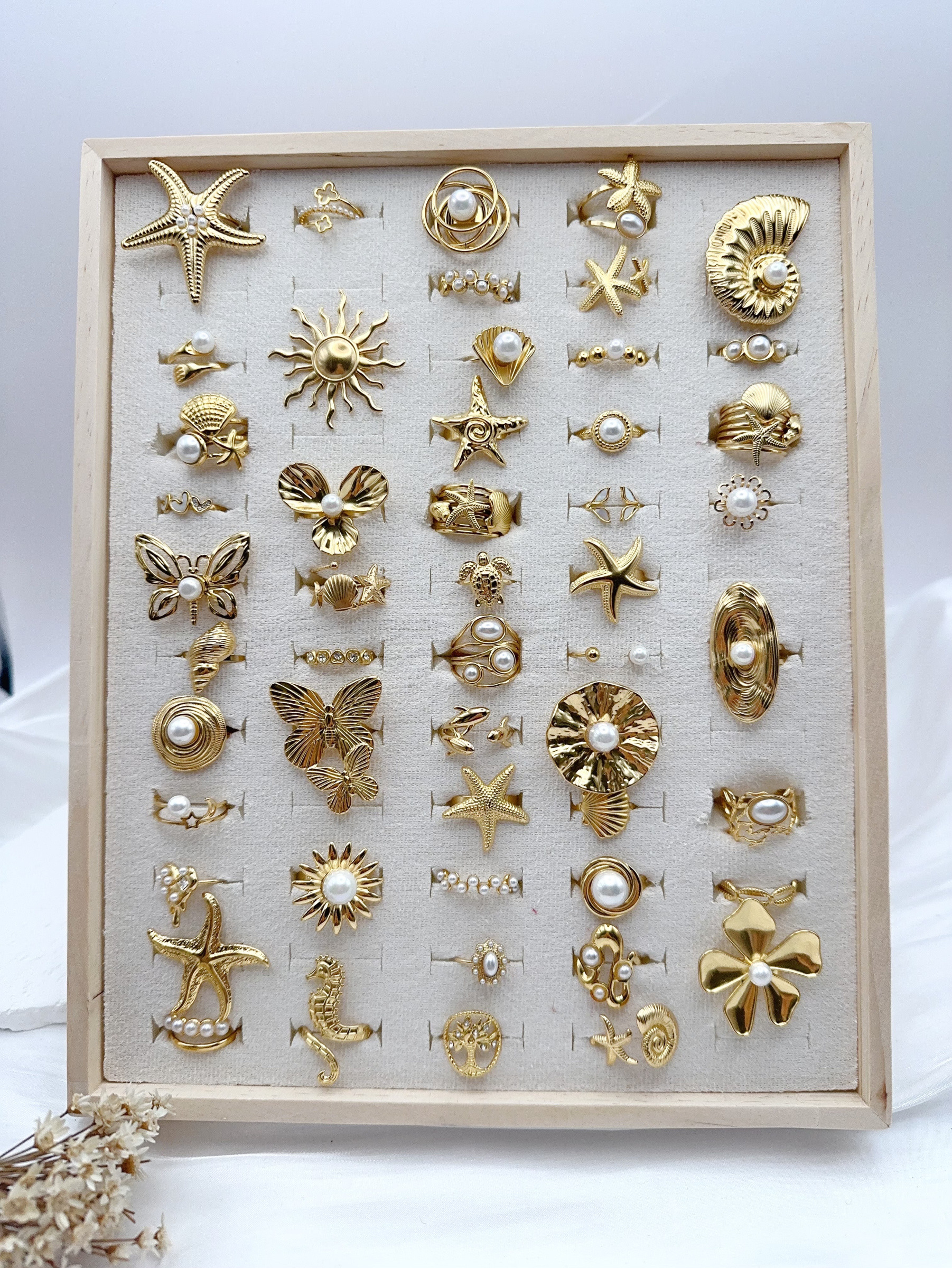 Grossiste H&T Bijoux - Lot de 51 pcs bagues ajustable en acier inoxydable