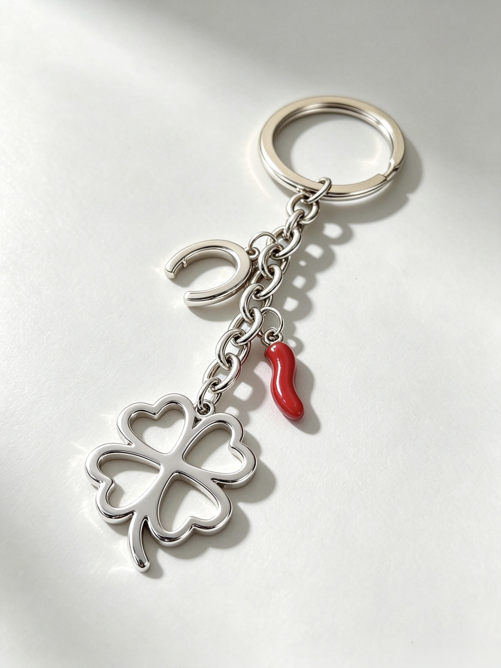 Mayorista HANA BIJOUX - Llavero Amuleto de la Suerte Trébol de Cuatro Hojas Estilizado – Variante Oro / Plata