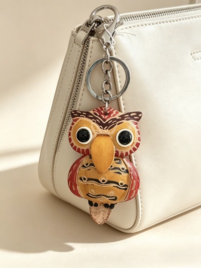 Wholesaler HANA BIJOUX - Leather keychain - owl Wholesaler HANA BIJOUX - Leather keychain - owl