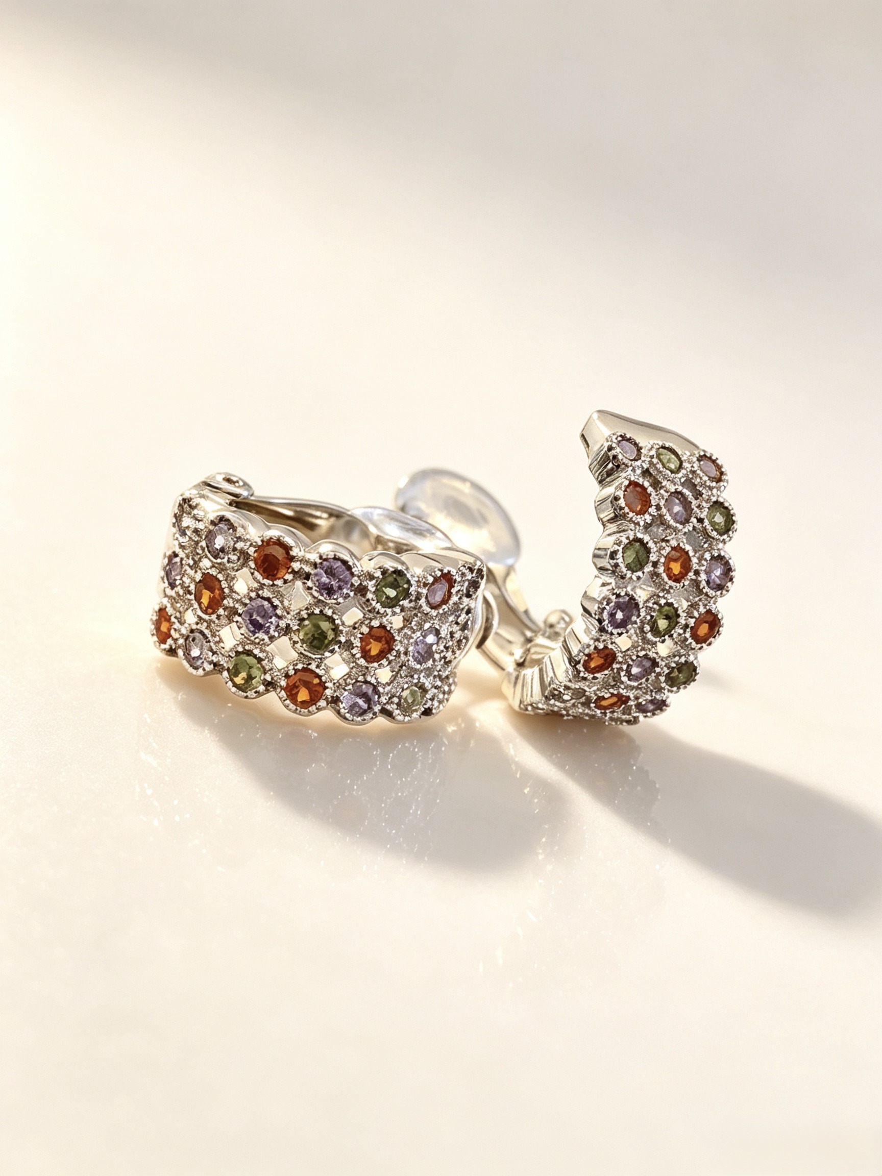 Wholesaler HANA BIJOUX - Glamour Creole Clip Earrings with Multicolor Crystals