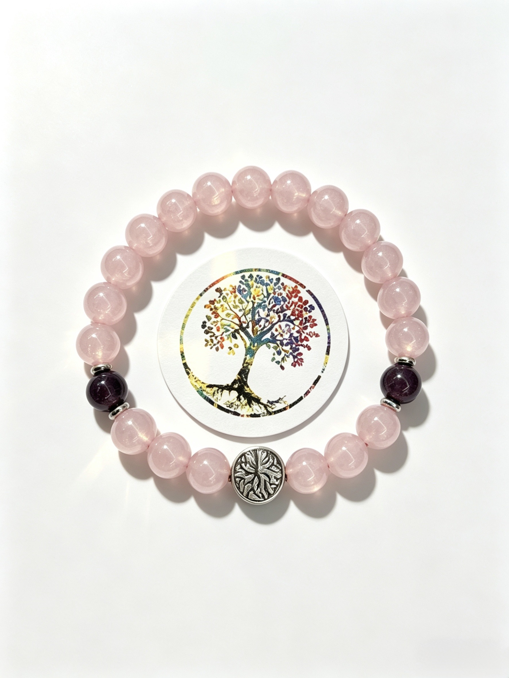 Wholesaler HANA BIJOUX - WOMEN'S BRACELET IN NATURAL STONE: ROSE QUARTZ WITH TREE OF LIFE