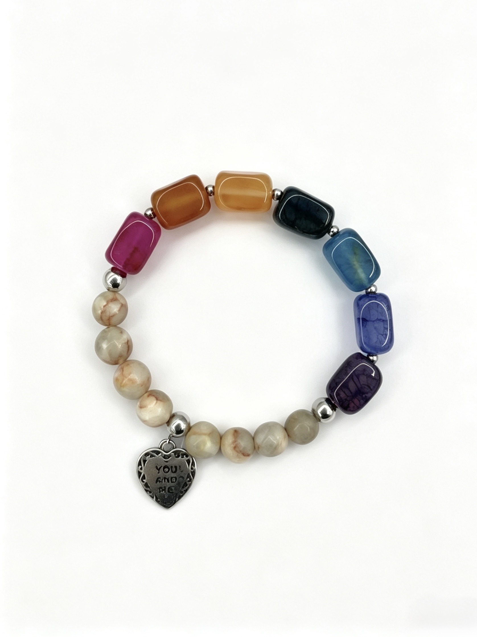 Wholesaler HANA BIJOUX - NATURAL STONE BRACELET: WHITE ONYX WITH RED VEINS (YOU AND ME)