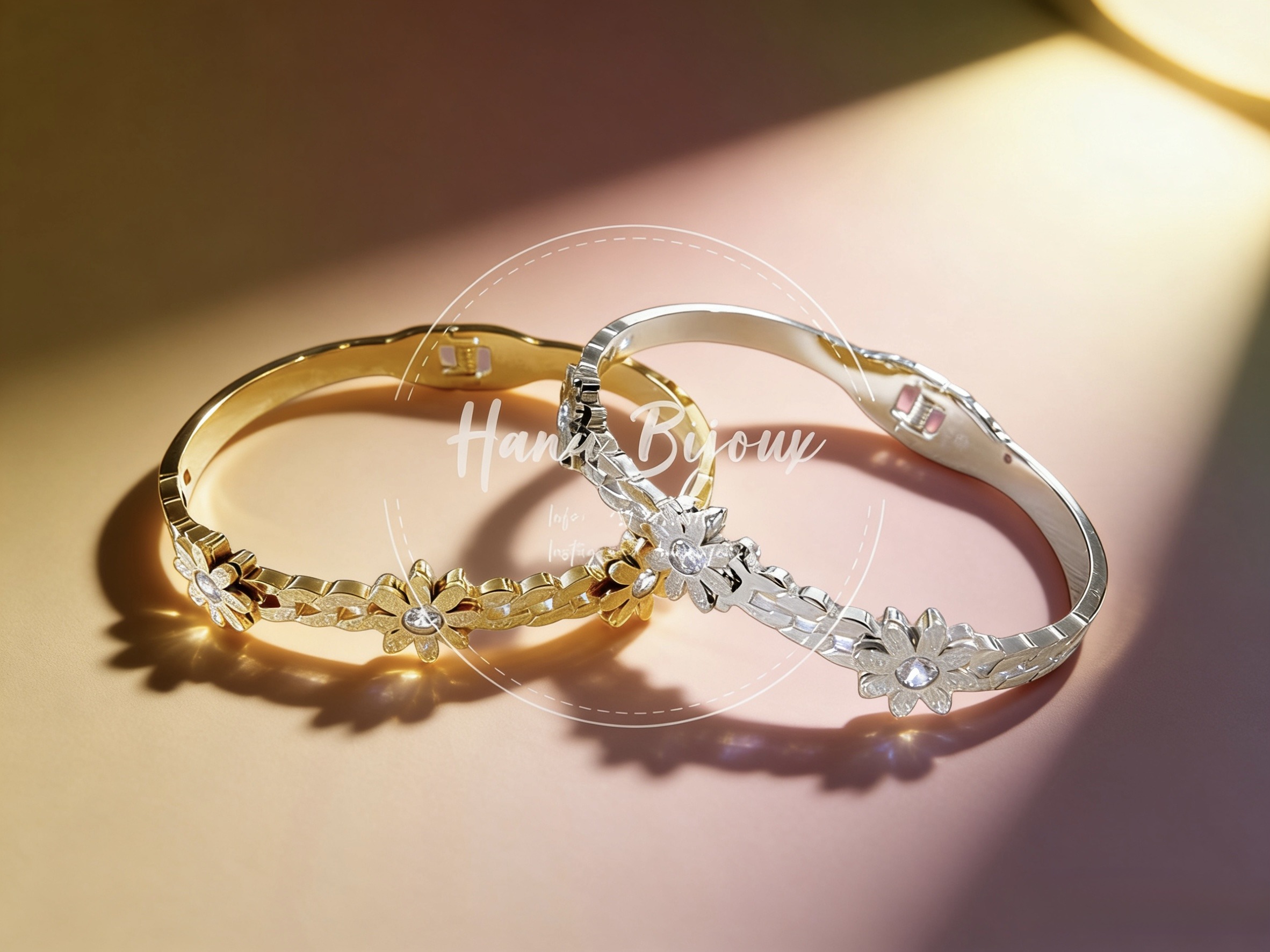Wholesaler HANA BIJOUX - THREE FLOWER RIGID STEEL BRACELET