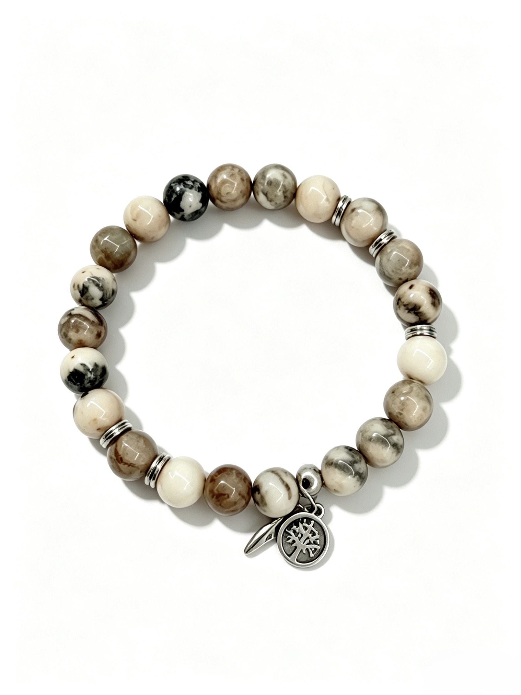 Wholesaler HANA BIJOUX - WOMEN'S BRACELET IN NATURAL STONE: PINK ZEBRA JASPER WITH TREE OF LIFE