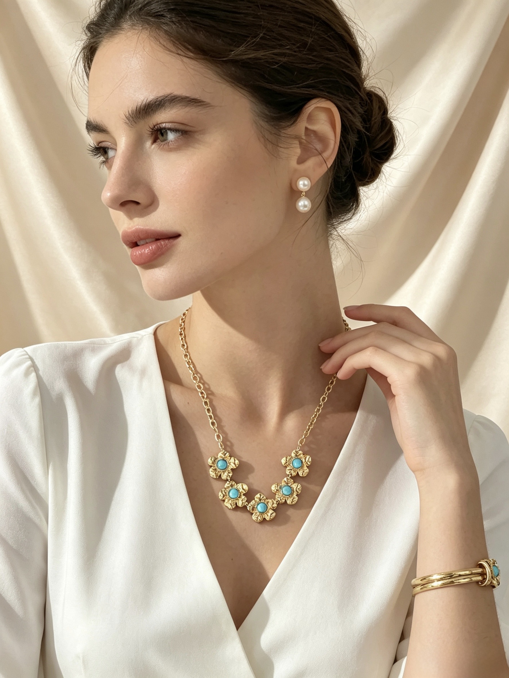 Wholesaler HANA BIJOUX - Gold Chain Choker Necklace with Flowers