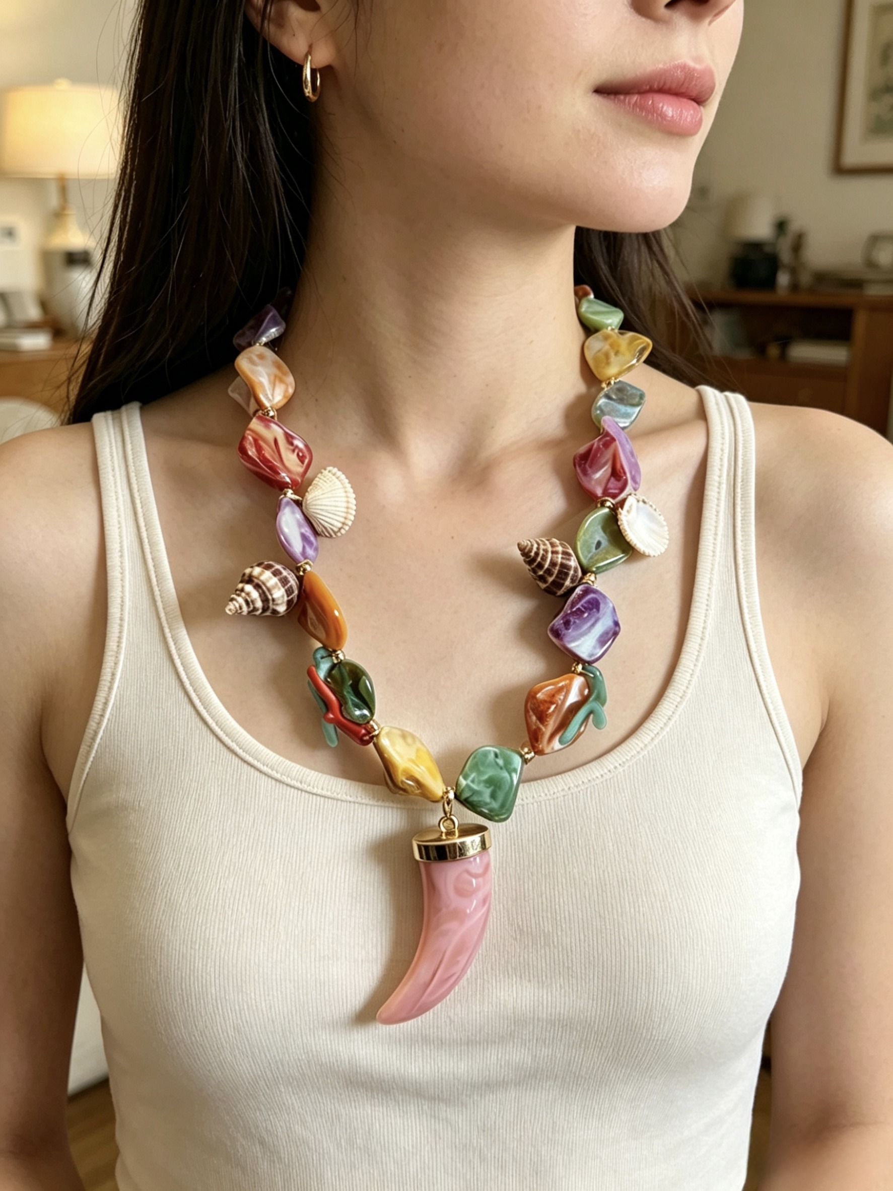 Mayorista HANA BIJOUX - Collar llamativo de temática marina con colgante de cuerno de la suerte.