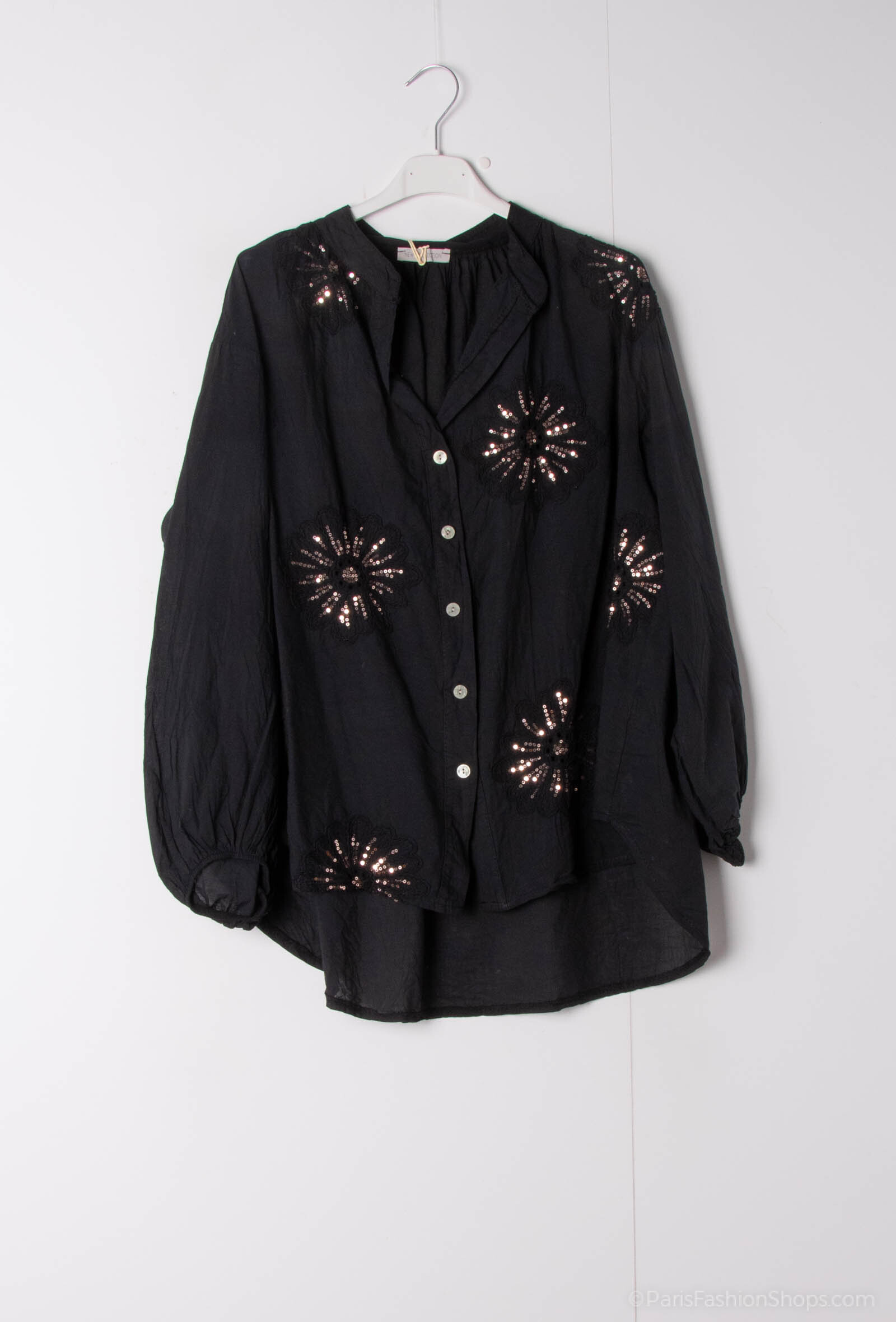 Grossista Happy Look - Blusa a vela di cotone con ricami e paillettes