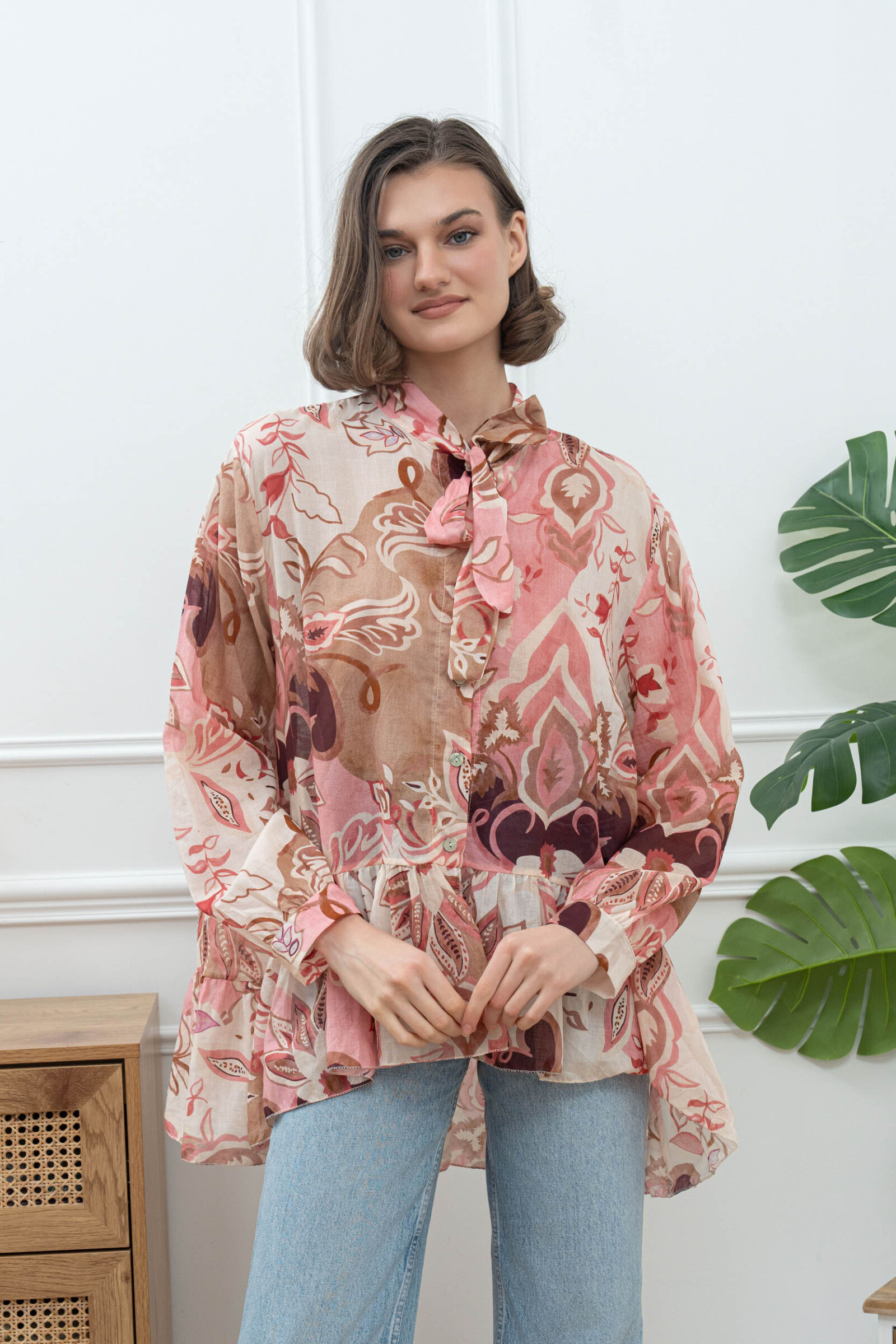 Grossiste Happy Look - Chemisier en voile de coton imprimée floral