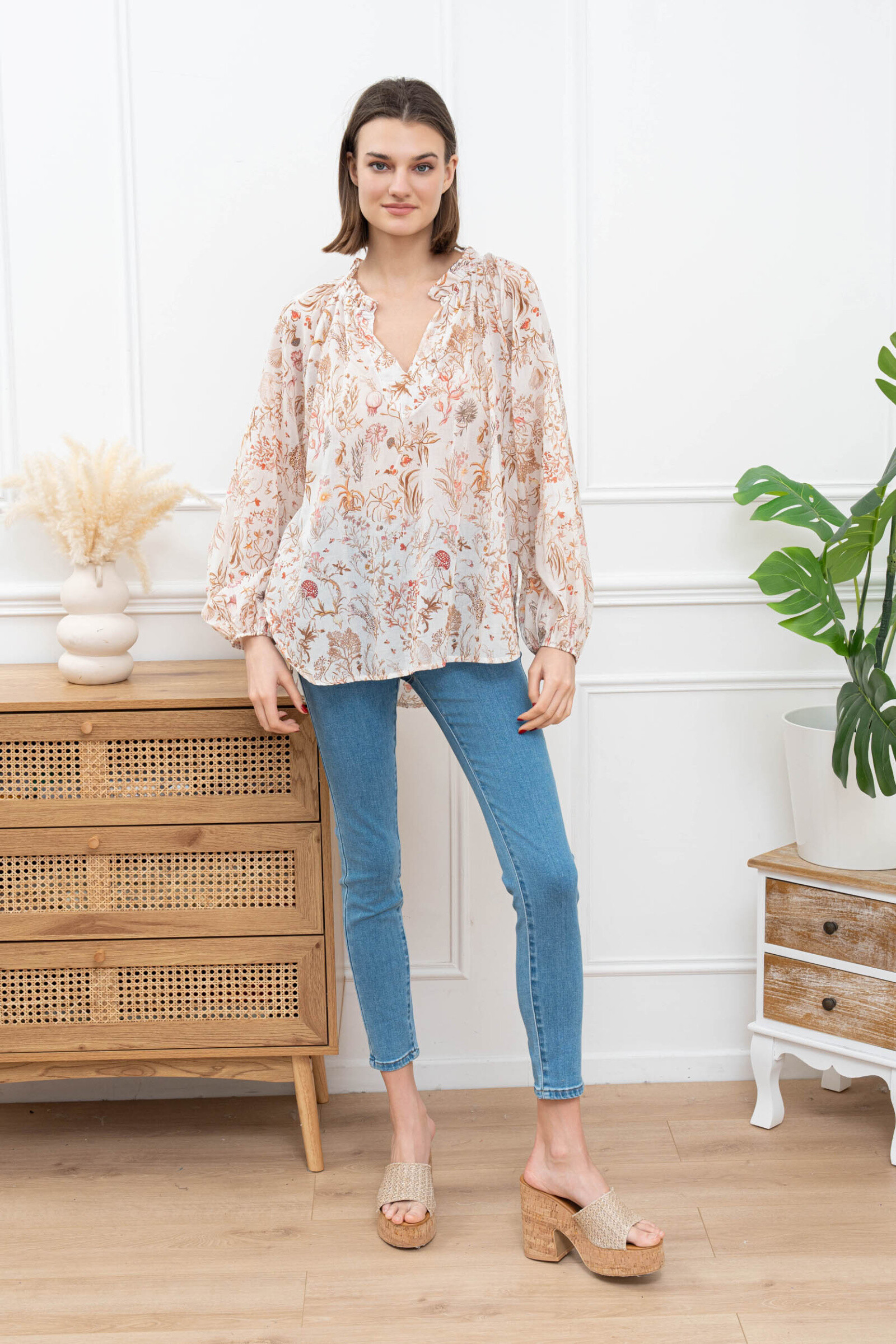 Wholesaler Happy Look - Printed cotton sail blouse