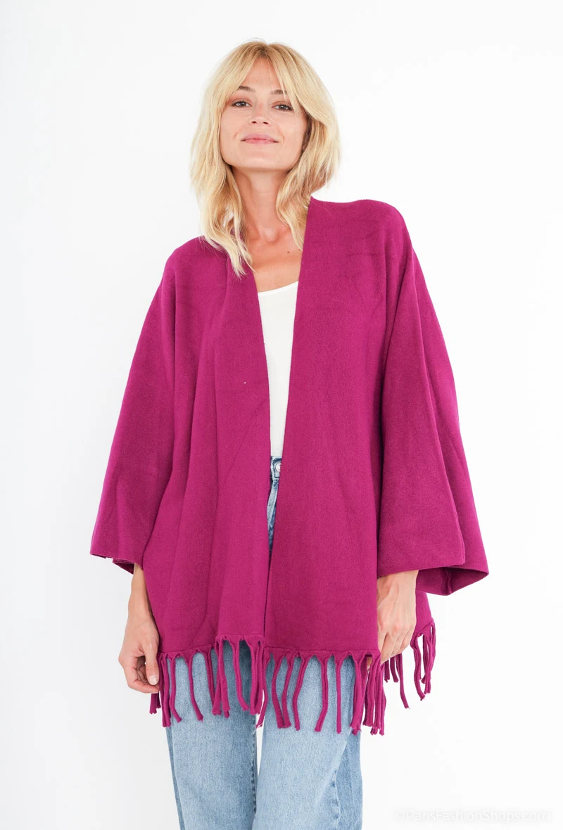 Grossista Happy Look - Cardigan in Maglia Spessa Donna – Vestibilità Oversize, Maniche 3/4 e Dettagli con Frange