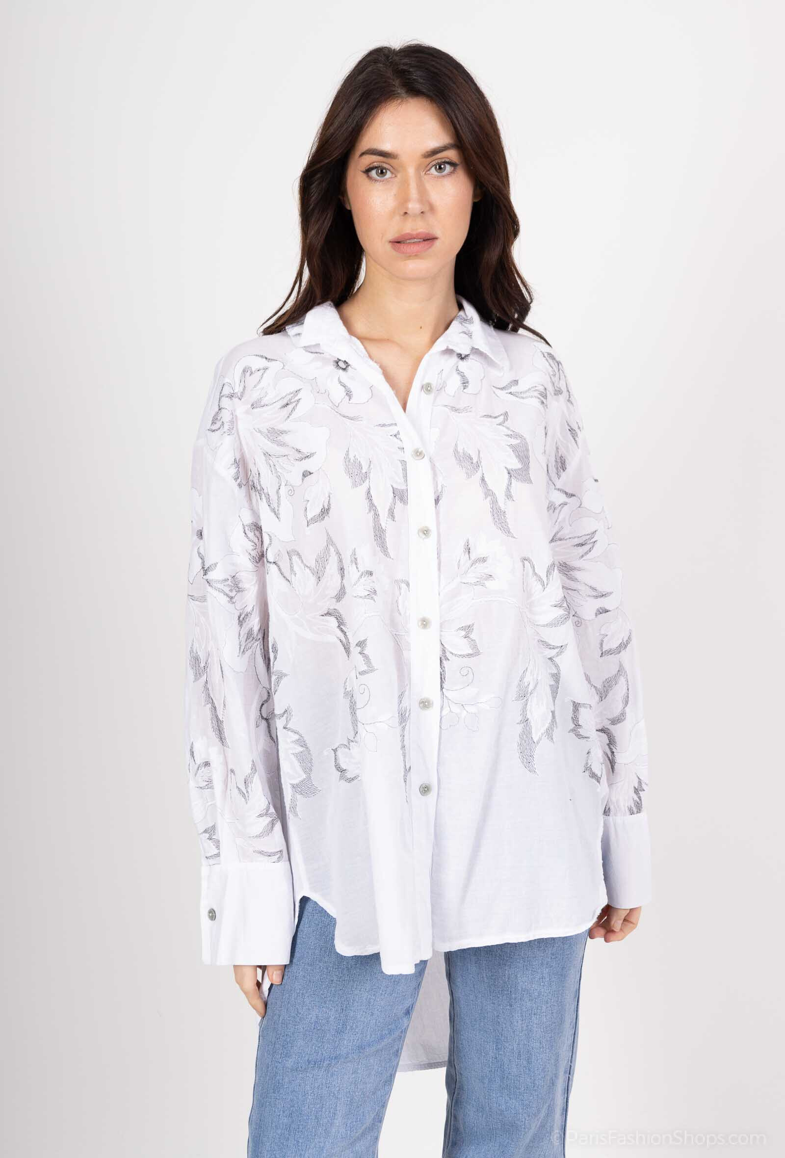 Grossiste Happy Look - Chemise oversize en voile de coton brodée