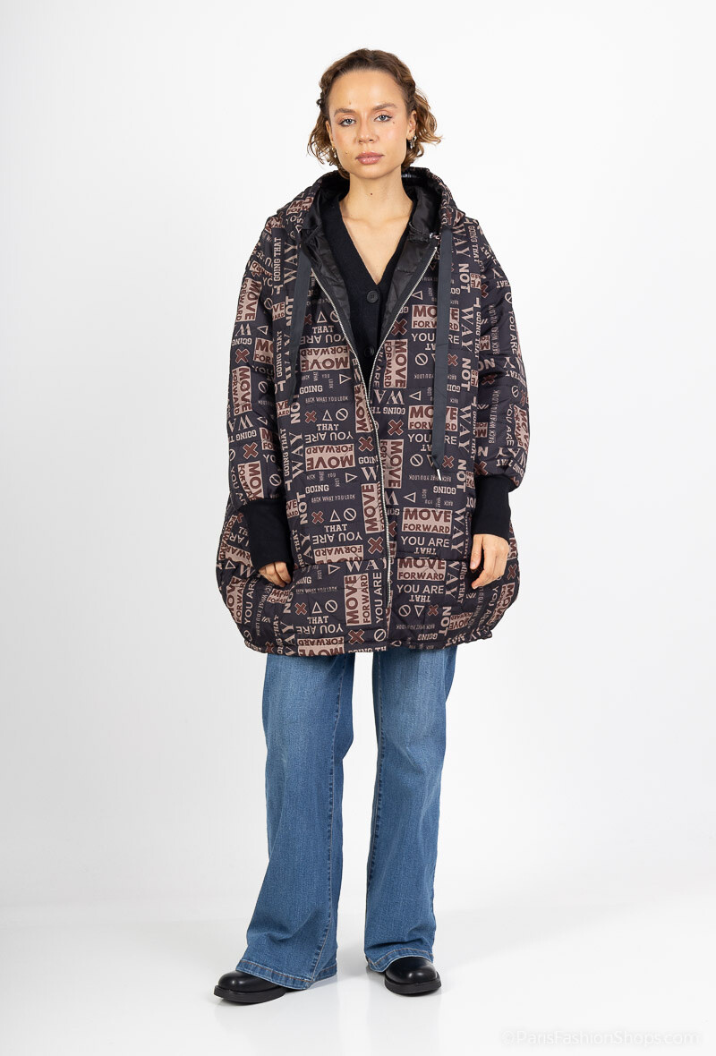 Grossiste Happy Look - Doudoune oversize imprimée écriture. OXXY