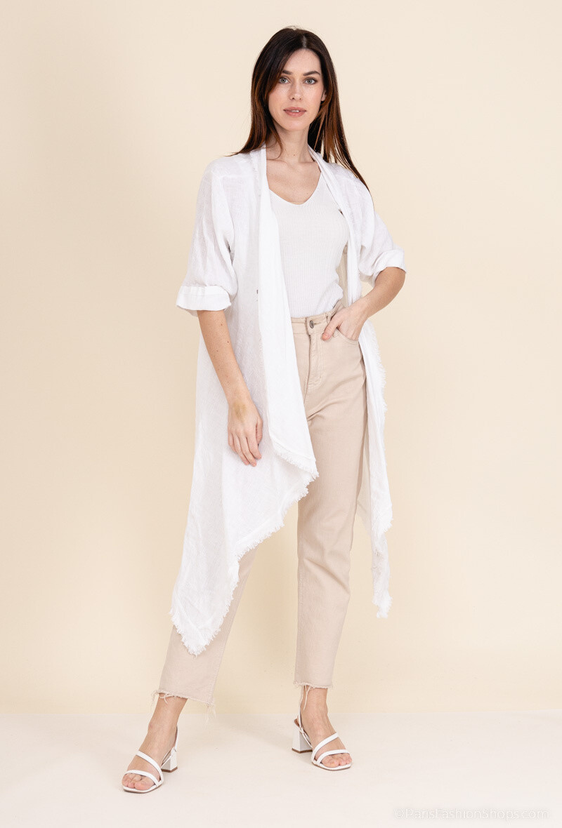 Grossiste Happy Look - Gilet long asymétrique en lin – Style brut et allure affirmée