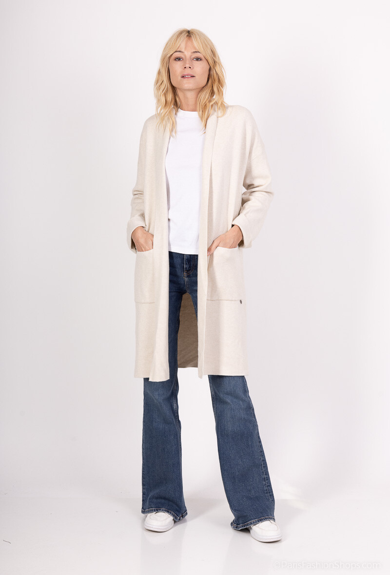 Grossiste Happy Look - Gilet en Maille Oversize Femme – Mi-Long, Manches Longues