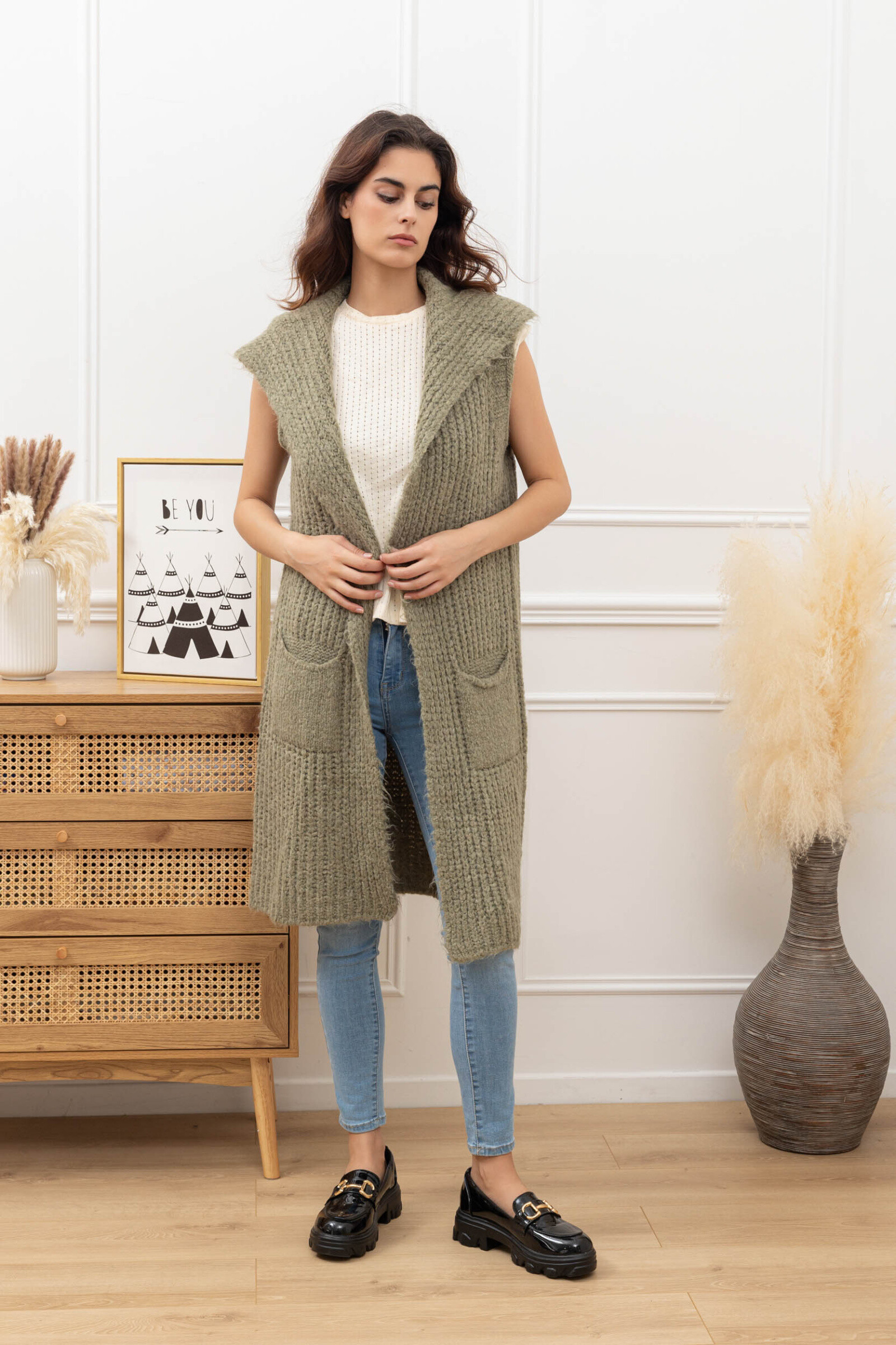 Grossiste Happy Look - Gilet mi-long en laine mélangé sans manches