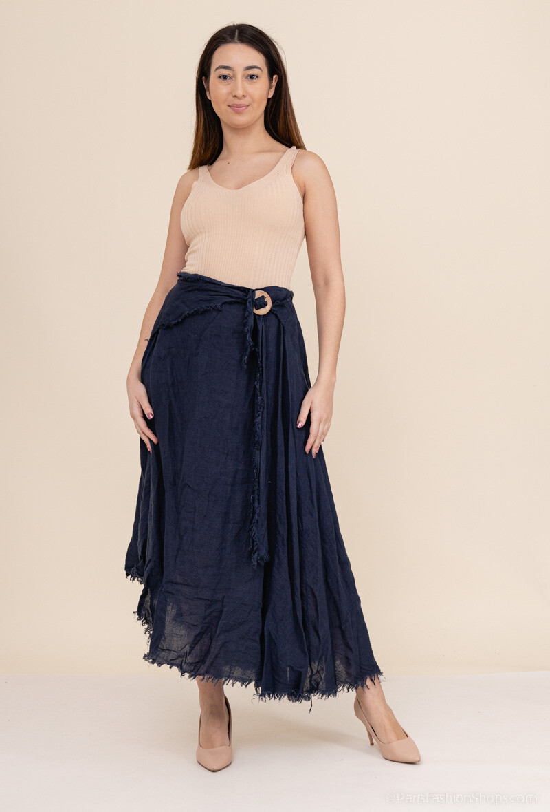 Grossiste Happy Look - Jupe longue asymétrique en lin – Esprit bohème & allure rebelle