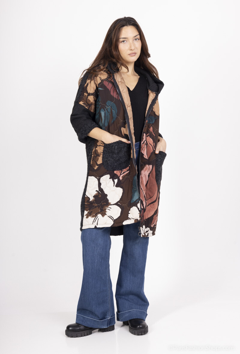 Grossiste Happy Look - Manteau bi-matière imprimé floral QUEEN