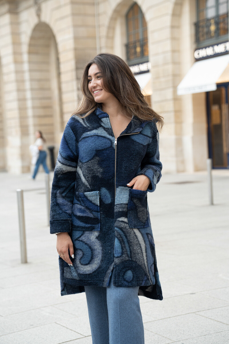 Grossiste Happy Look - Manteau en laine mélangé imprimé