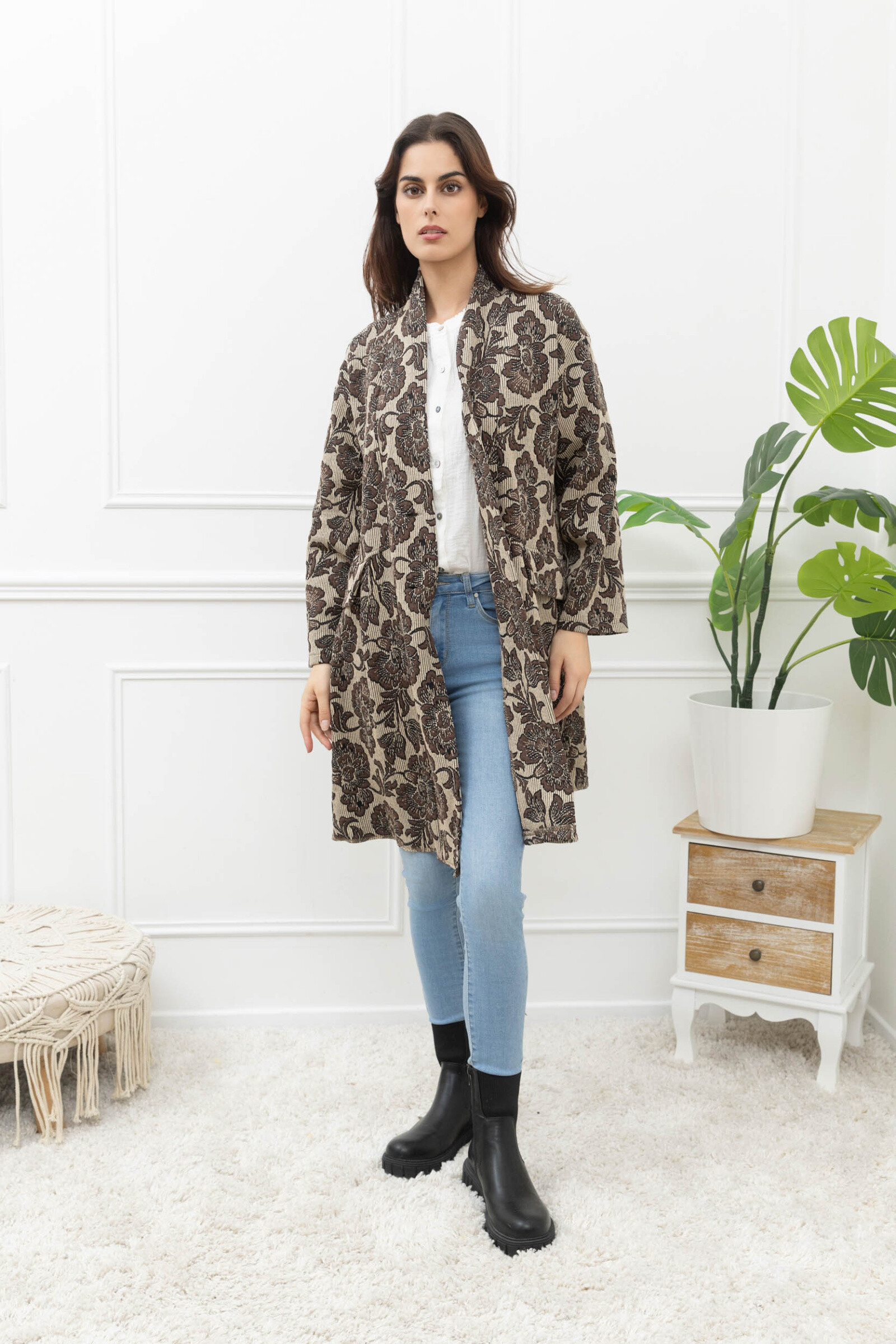 Grossiste Happy Look - Manteau mi-long à motif abstrait