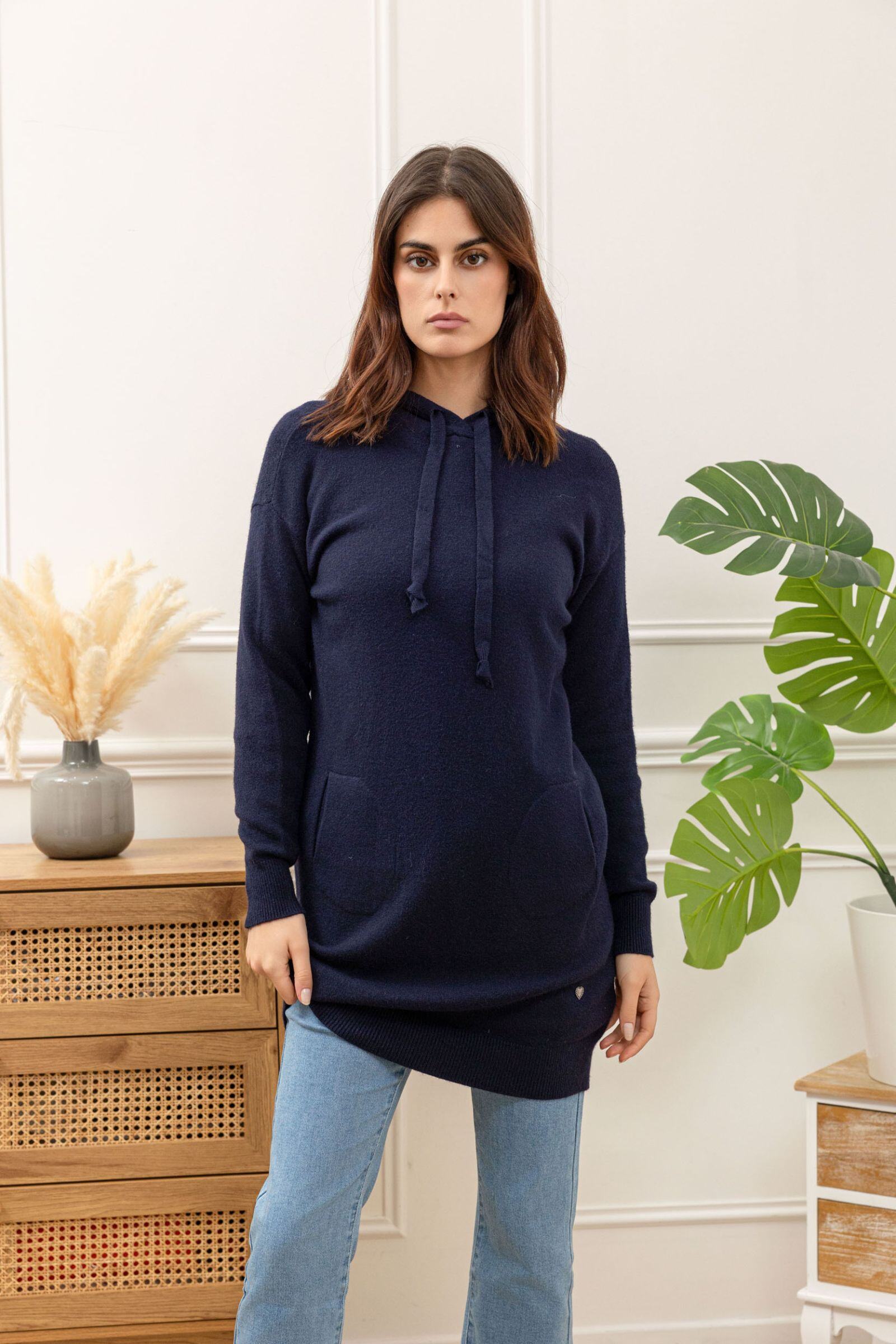 Grossiste Happy Look - Sweat Long en Maille Femme avec Capuche – Confort & Style au Quotidien