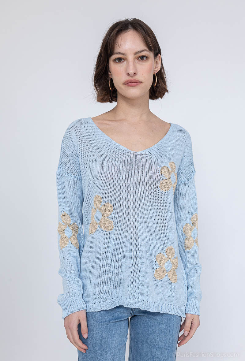 Großhändler Happy Look - Top -Strick mit goldenem Muster in Daisy