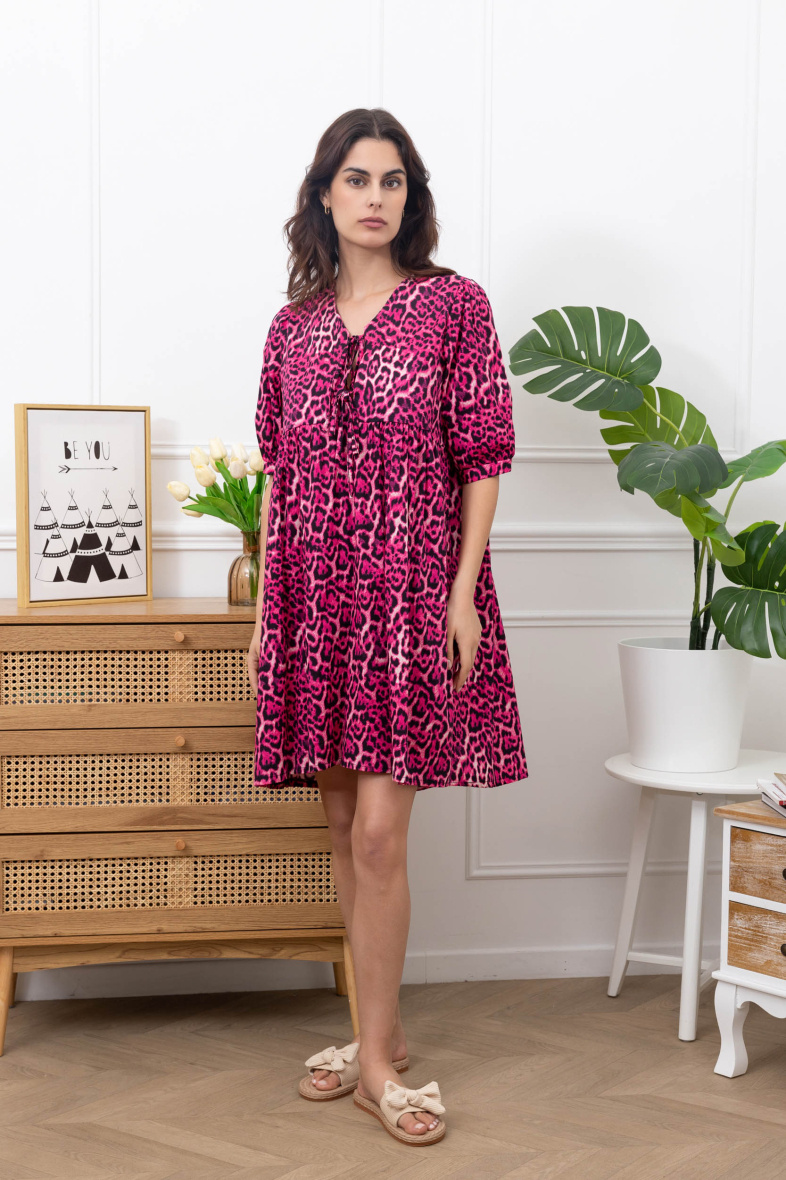 Grossiste Happy Look - Mini robe imprimée leopard avec noeuds