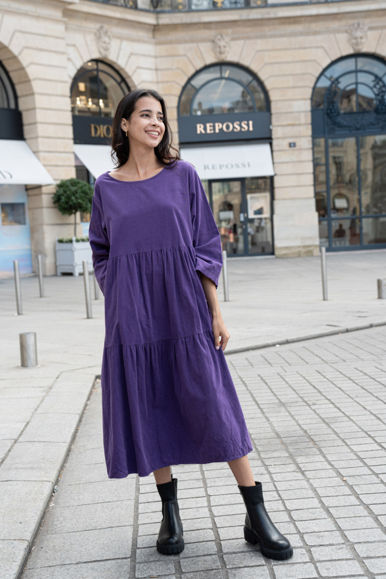 Wholesaler Happy Look - Long corduroy dress with ruffles